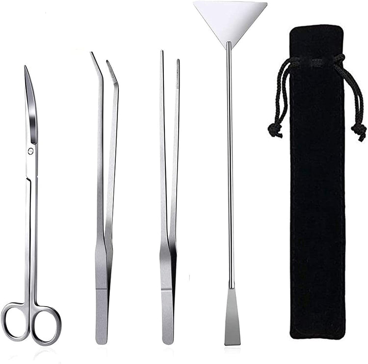 Professional Aquascaping Tool Set: 4-in-1 Stainless Steel Long Tweezers, Scissors, and Spatula for Aquariums, Fish Starter Kits, and Terrariums