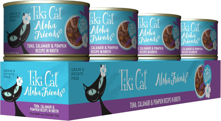 Tiki Cat Aloha Friends Gourmet Tuna, Calamari & Pumpkin Cat Food - 5.5 oz Can, Pack of 8