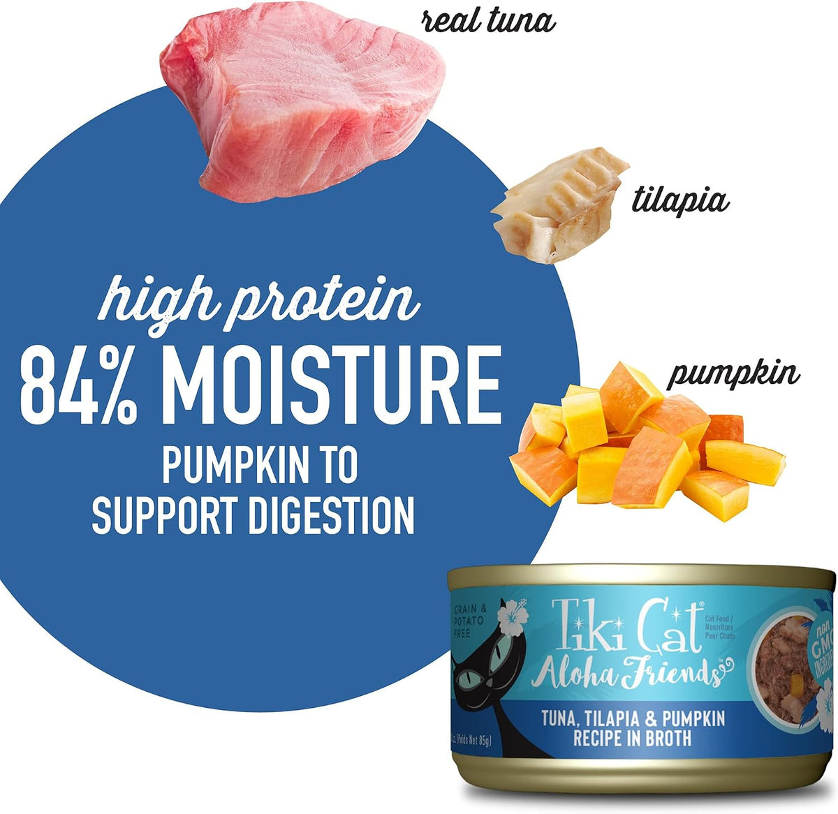 Tiki Cat Aloha Friends Tuna, Tilapia & Pumpkin Wet Cat Food - 12-Pack of 3 oz Cans for Happy, Healthy Cats!