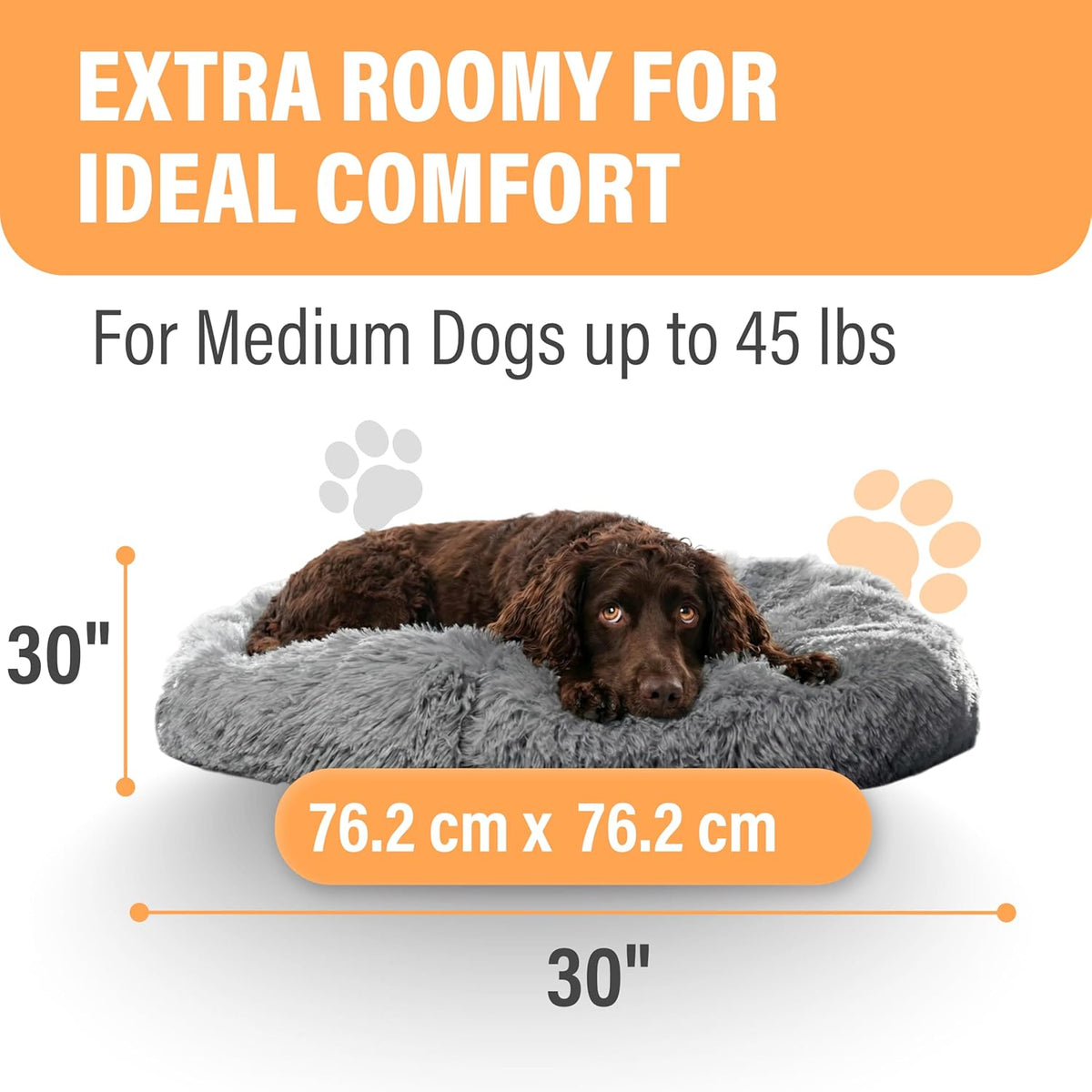 Premium Medium Dog Bed for Pets up to 45 lbs, Machine Washable Plush Faux Fur Cushion, Portable Dark Gray Design for Dogs and Cats