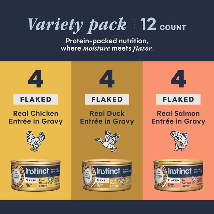 Delicious Flaked Entrees Variety Pack Wet Canned Cat Food - 12 Count (3 Oz Each)