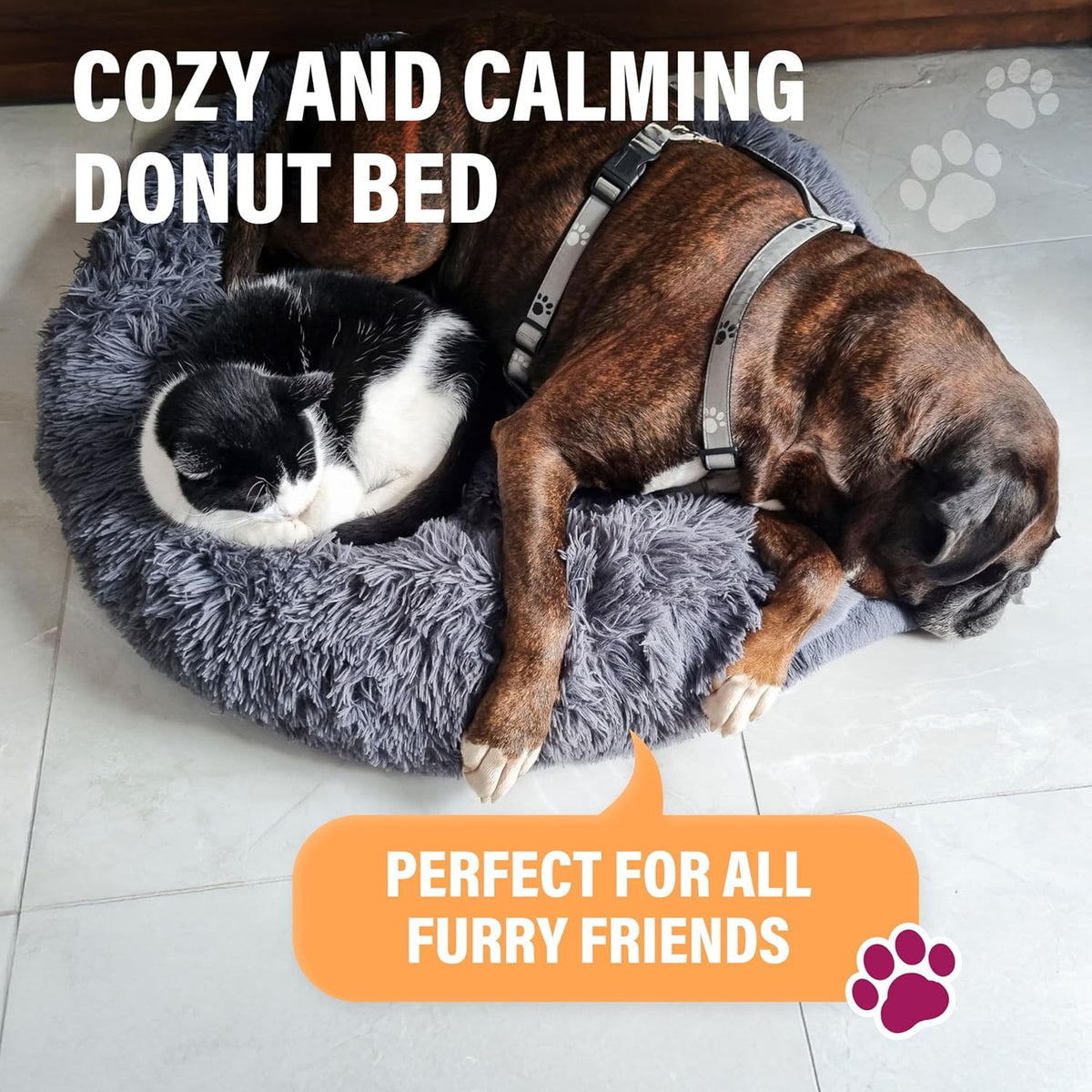 Premium Medium Dog Bed for Pets up to 45 lbs, Machine Washable Plush Faux Fur Cushion, Portable Dark Gray Design for Dogs and Cats