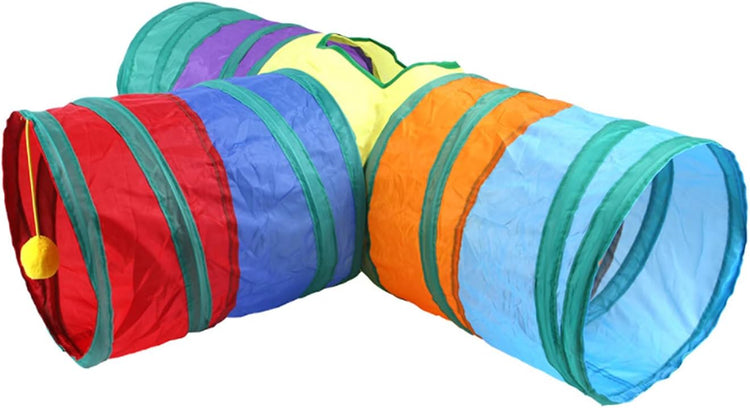 32-Piece Interactive Cat Toy Set with Foldable Rainbow Tunnel, Teaser Wand, Fluffy Mouse, Crinkle Balls, and Bell for Puppies and Kittens (3-Way)