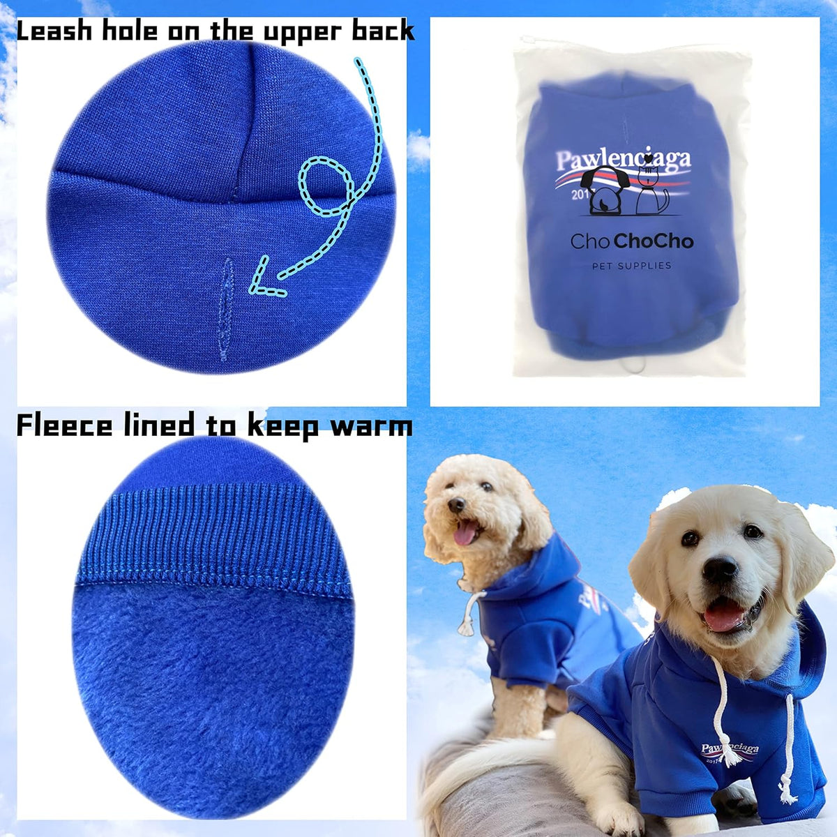 Stylish Blue Streetwear Sweatshirt Tracksuits for Dogs and Cats, Available in Small to 3XL