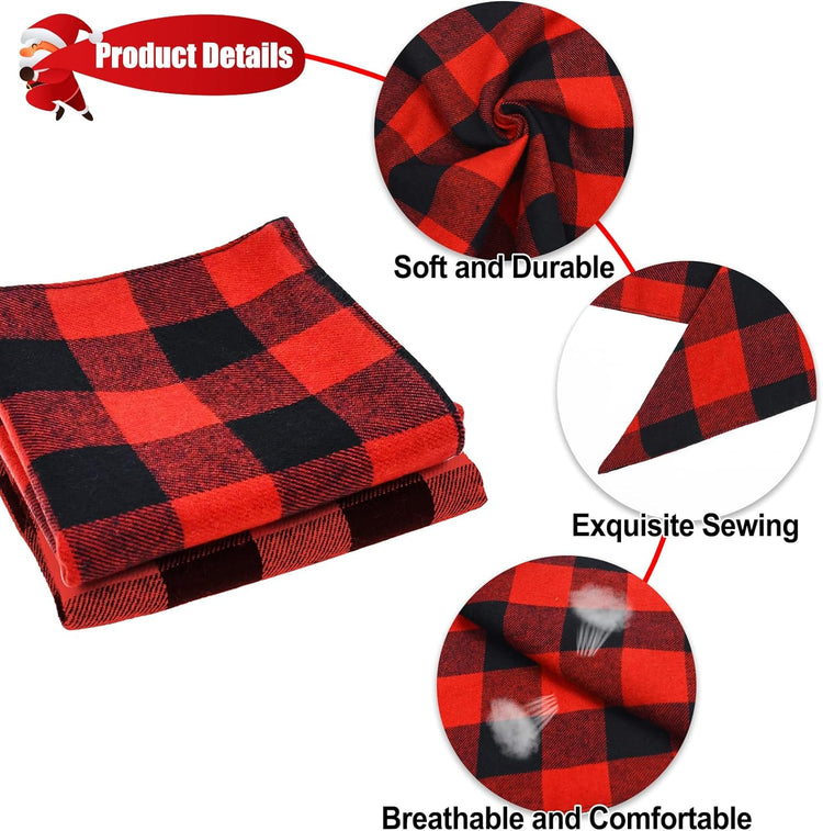Set of 2 Dog Bandanas - Christmas Classic Red Buffalo Plaid Triangle Bibs for Small to Large Pets