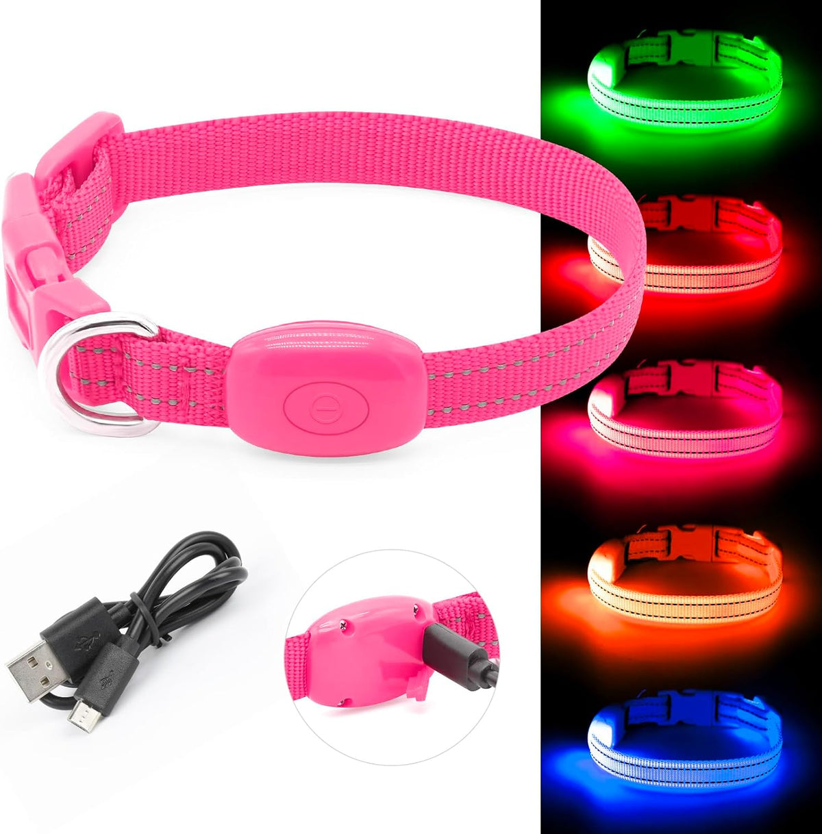 Illuminated Dog Collar for Small Dogs and Cats (Pink, XS)