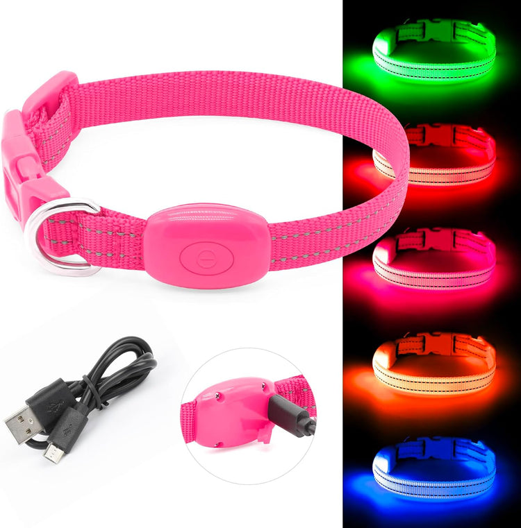Illuminated Dog Collar for Small Dogs and Cats (Pink, XS)