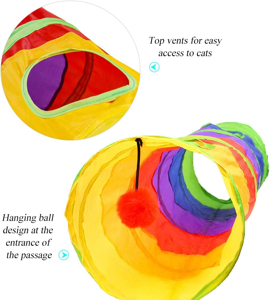 45" Rainbow Collapsible Cat Tunnel with Fun Ball and Dual Access Holes for Indoor Kittens - Ideal for Exercise, Hiding, and Play