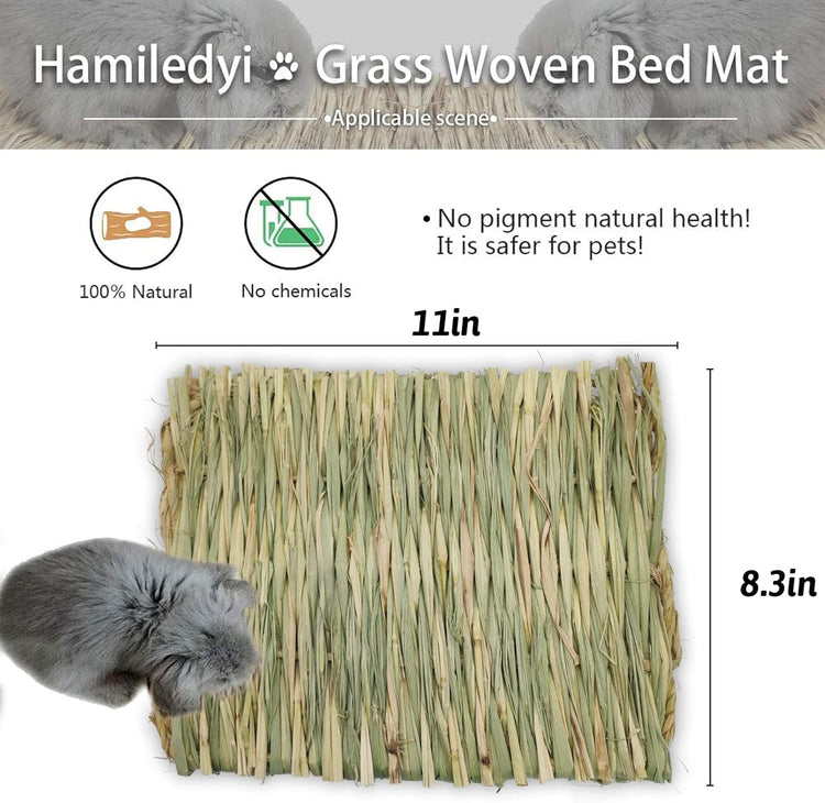 Natural Woven Grass Mat for Rabbits - Set of 4 Chew Toys and Bedding