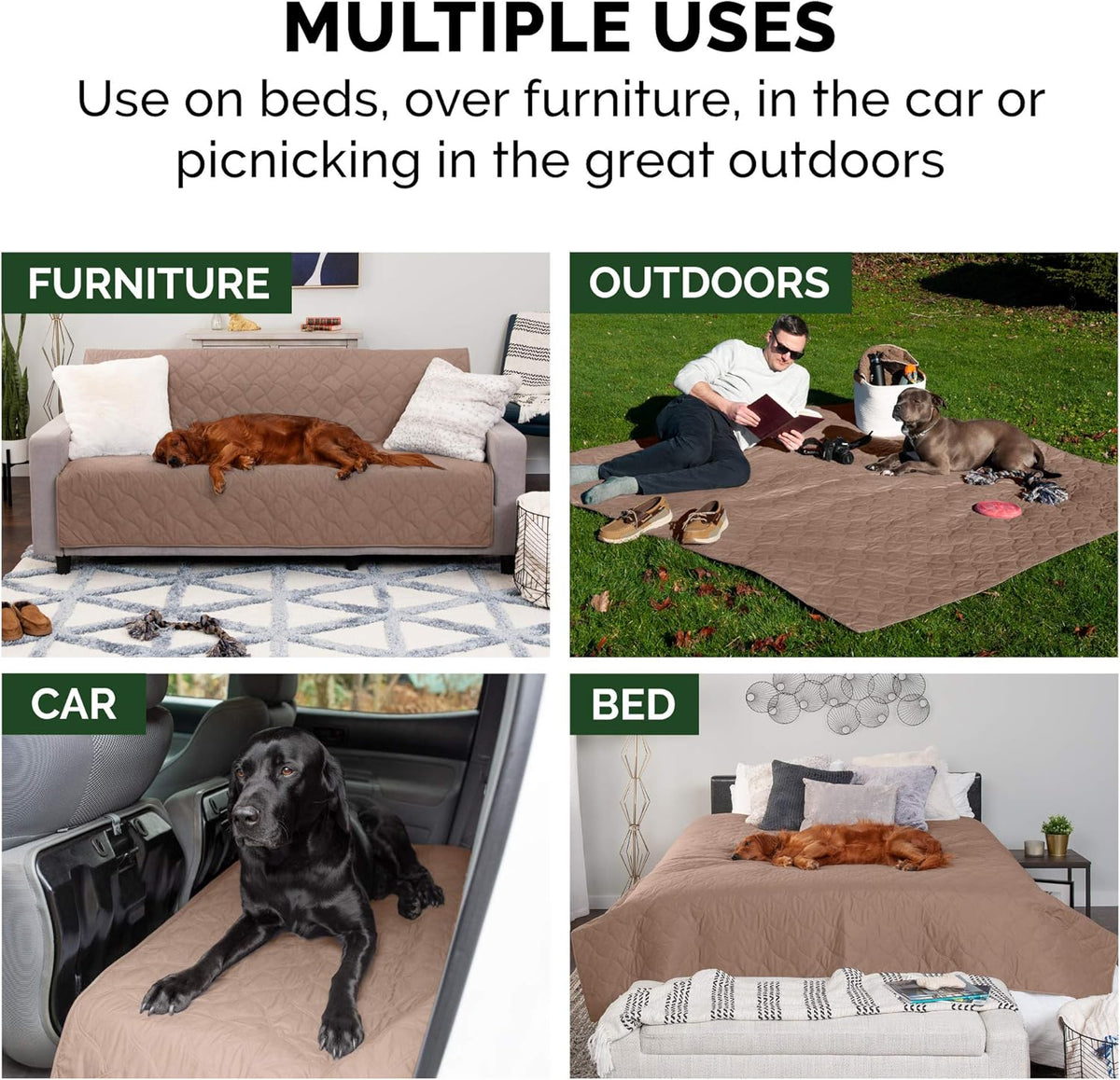 Waterproof Non-Slip Twin Size Mattress Protector for Pets, Washable Quilted Twill Cover for Beds, Couches, and Car Seats - Brownstone