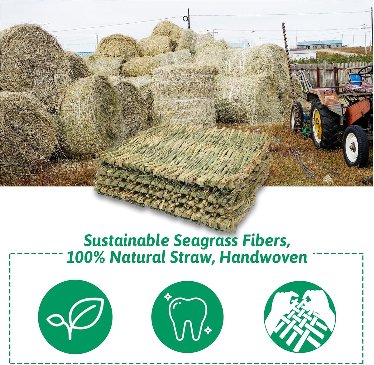 Natural Woven Grass Mat for Rabbits - Set of 4 Chew Toys and Bedding