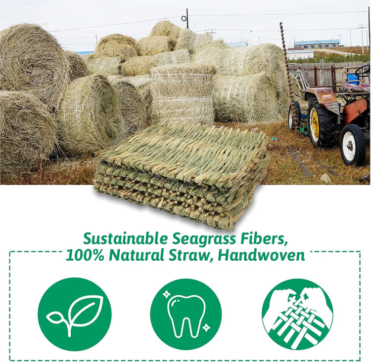 Natural Woven Grass Mat for Rabbits - Set of 4 Chew Toys and Bedding