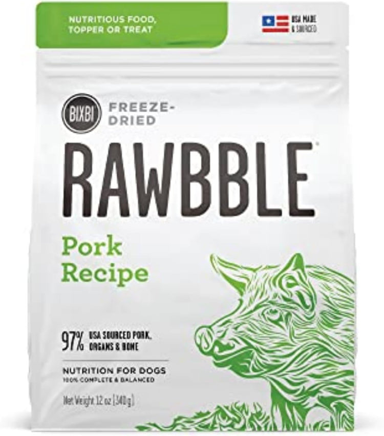 Liberty Freeze-Dried Pork Dog Food Topper & Treats - 97% Meat and Organs, No Refrigeration Required, Made in the USA, 12 Oz