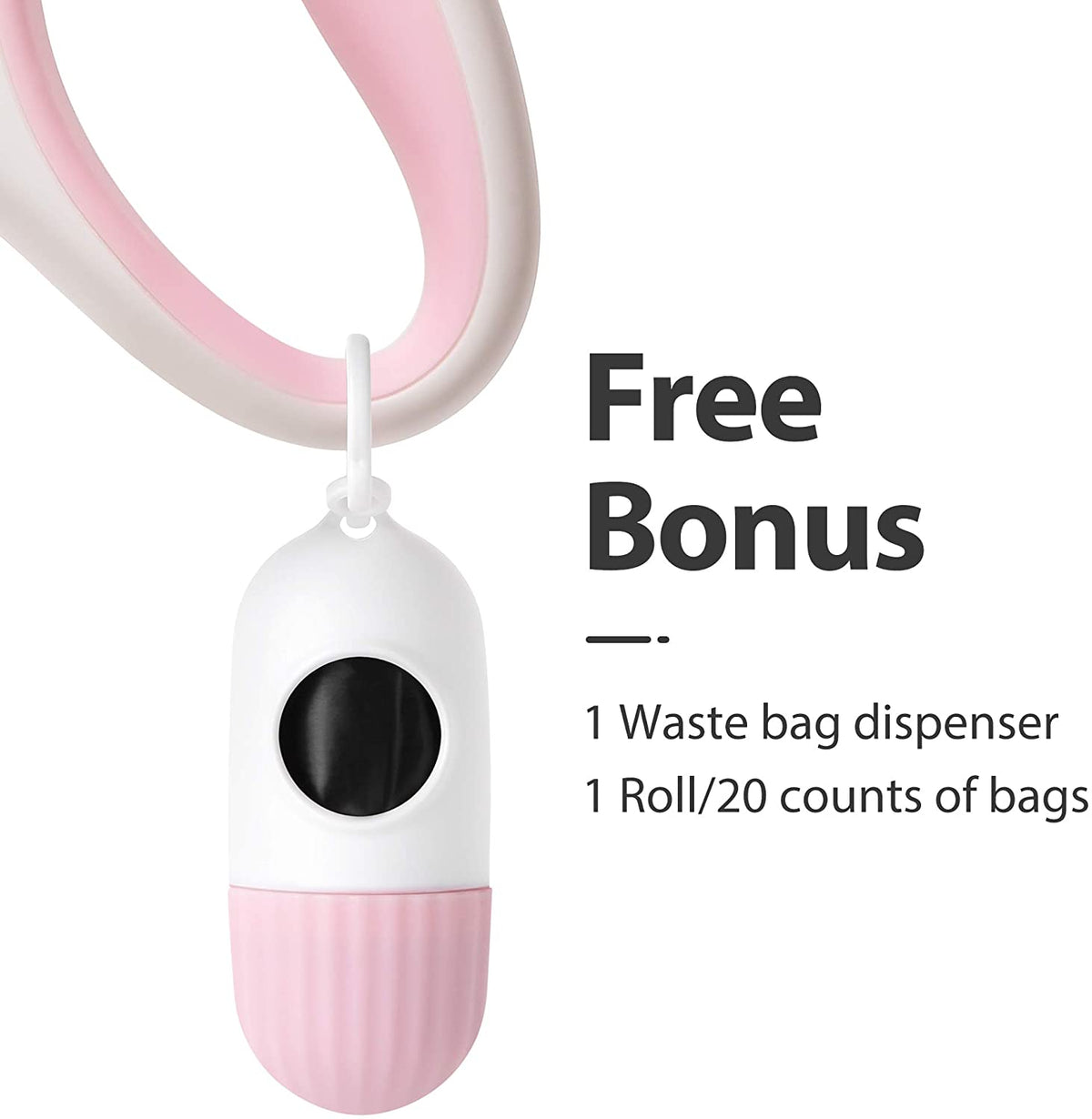 10ft Retractable Dog Leash with Integrated Dispenser and Waste Bags in White and Pink
