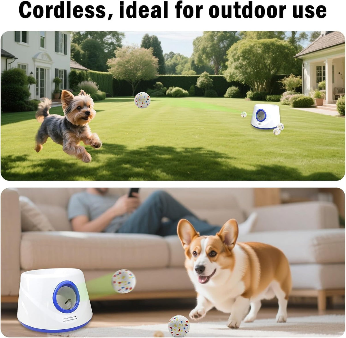 Automatic Dog Ball Launcher with Adjustable Range of 20-45FT, Interactive Fetch Toy for Small and Medium Dogs, Includes Three 2.3-Inch ETPU Balls for Indoor and Outdoor Use