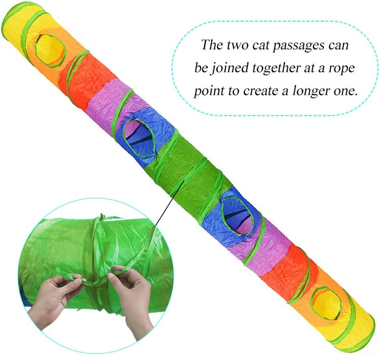 45" Rainbow Collapsible Cat Tunnel with Fun Ball and Dual Access Holes for Indoor Kittens - Ideal for Exercise, Hiding, and Play