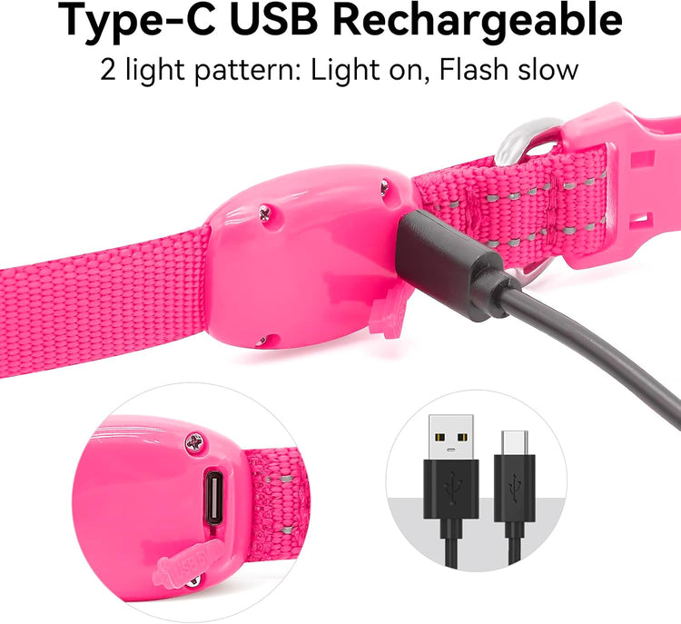 Illuminated Dog Collar for Small Dogs and Cats (Pink, XS)