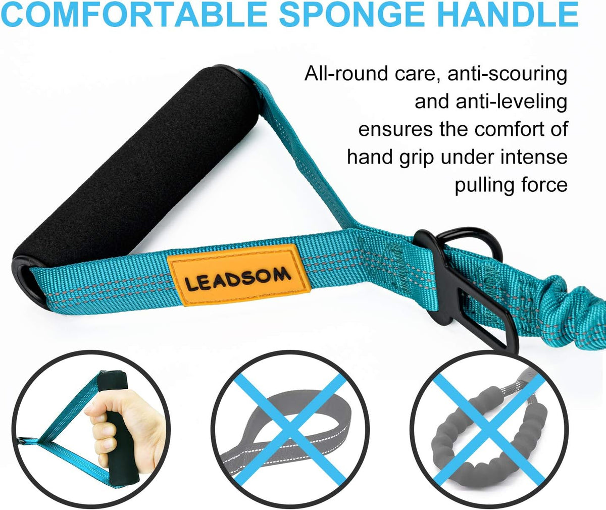 6FT Heavy-Duty Elastic Bungee Dog Leash with Shock Absorption, Padded Comfort Handle, and Traffic Handle for Medium to Large Dogs - Ideal for Training