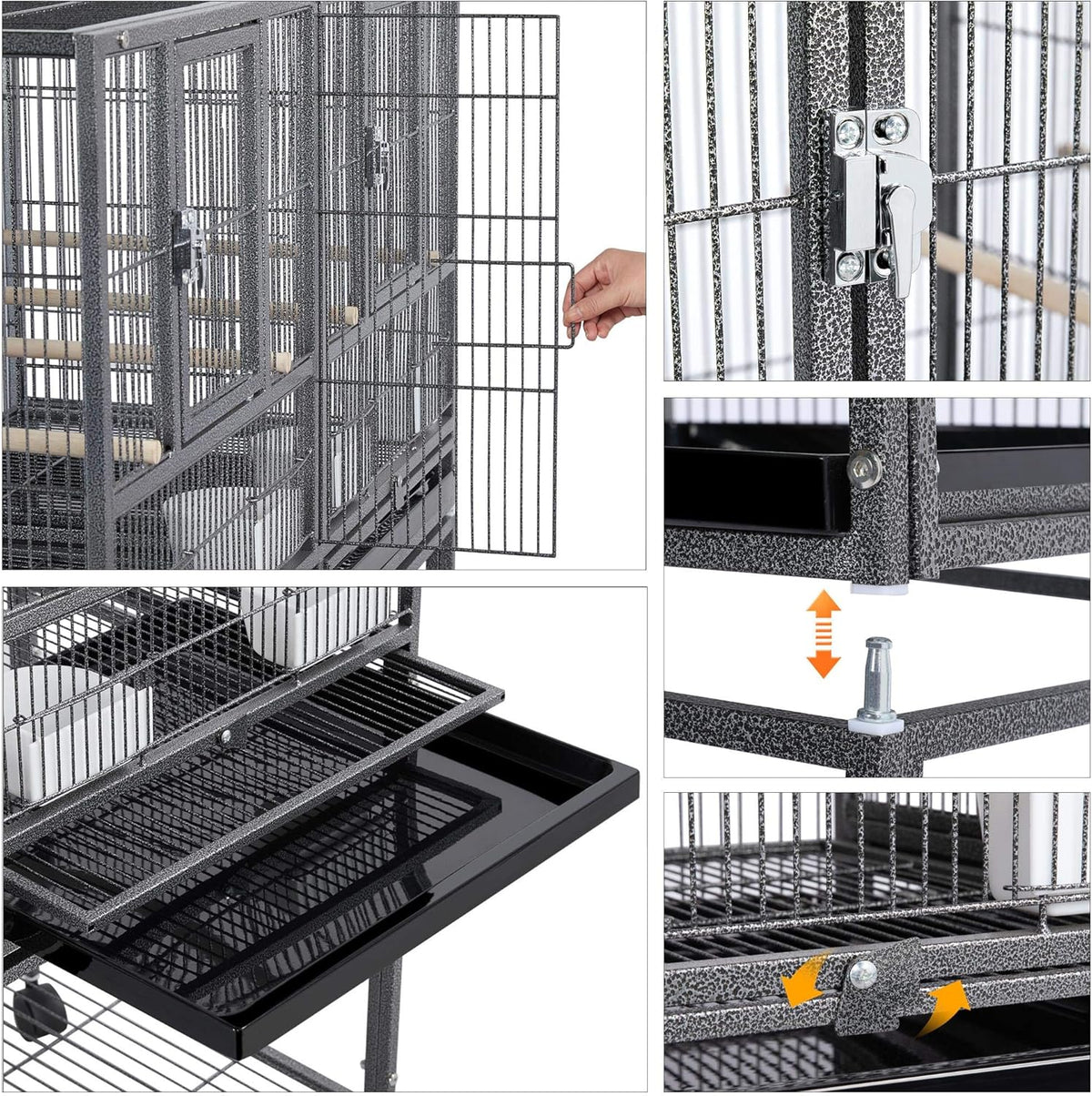 41.5" Stackable Divided Breeder Cage for Parakeets, Canaries, Cockatiels, Lovebirds, Finches, Budgies, and Small Parrots with Rolling Stand, Black