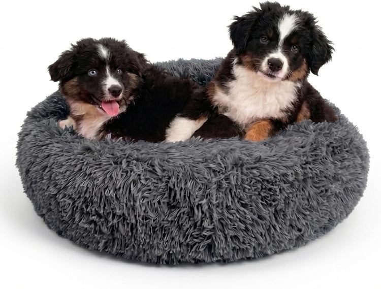 Premium Medium Dog Bed for Pets up to 45 lbs, Machine Washable Plush Faux Fur Cushion, Portable Dark Gray Design for Dogs and Cats