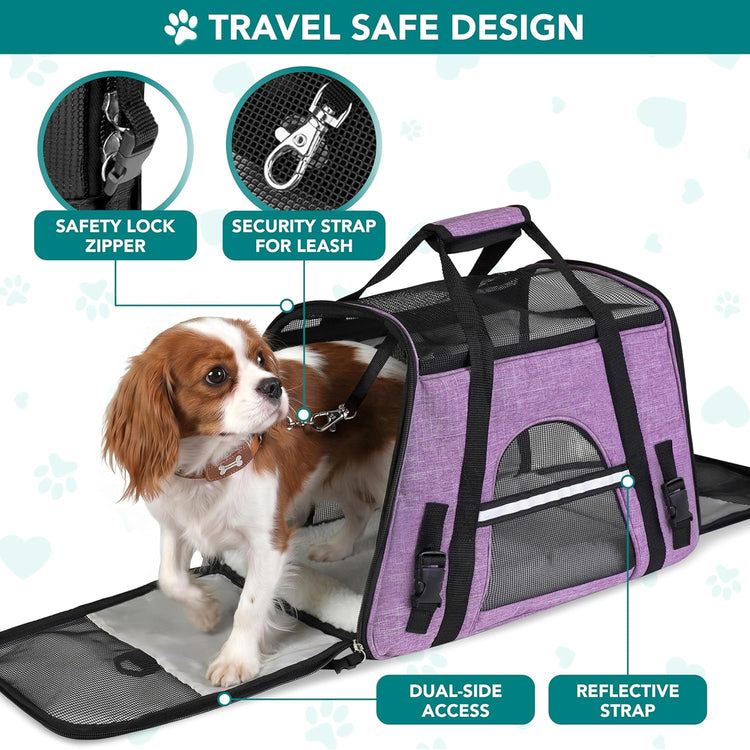 Airline-Approved Carrier for Cats and Small Dogs, Large Heather Purple