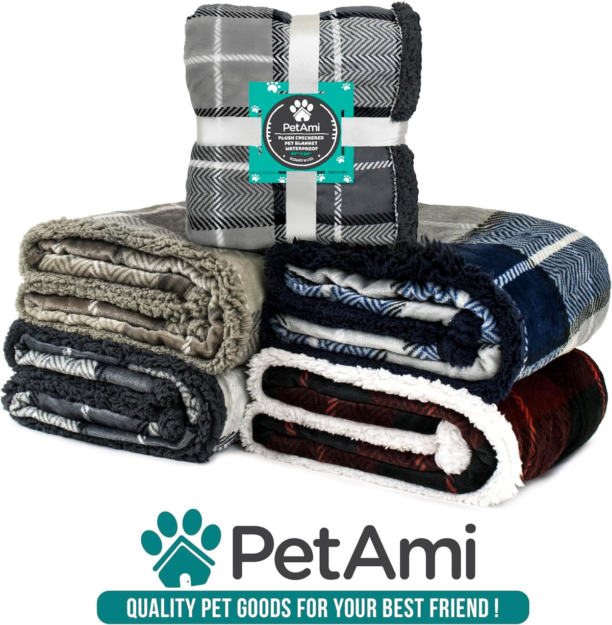 Waterproof Blanket for Small Dogs and Cats, 29" x 40", Light Grey Plaid