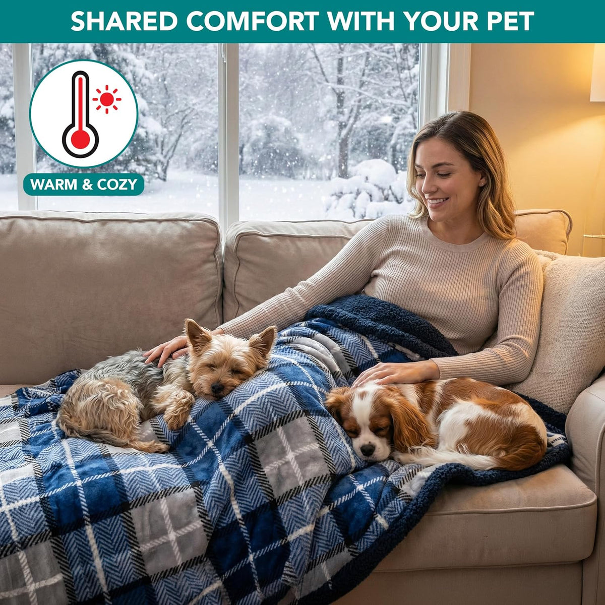 Waterproof Blanket for Small Dogs and Cats, 29" x 40", Light Grey Plaid