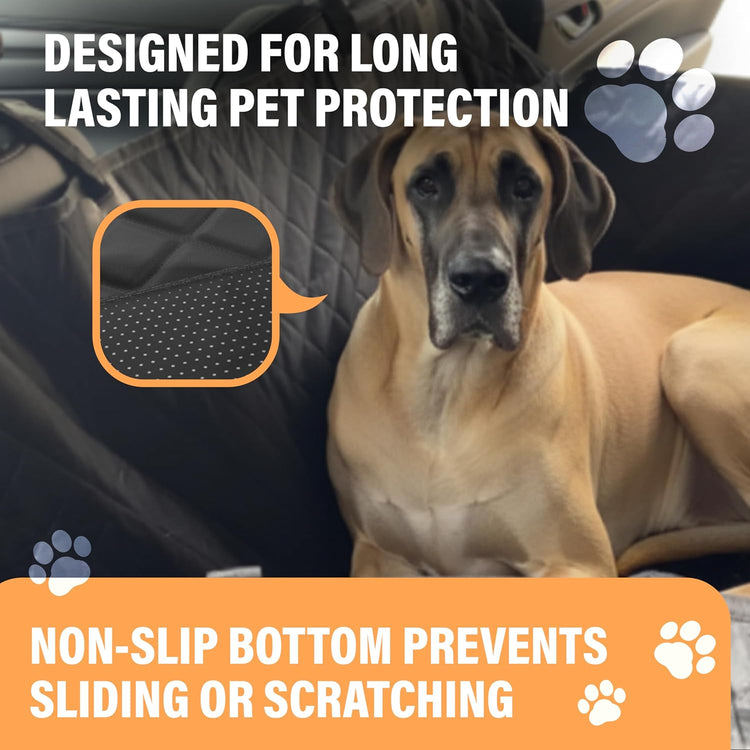 Premium Waterproof Dog Car Seat Cover for Back Seat - Protective Hammock for SUVs and Trucks with Safety Features, Black