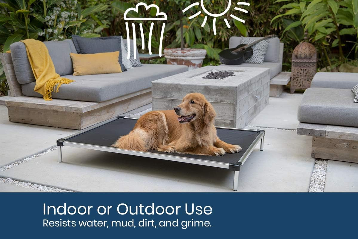 Chew-Proof Elevated Dog Cot Bed, Large, Beige Ripstop