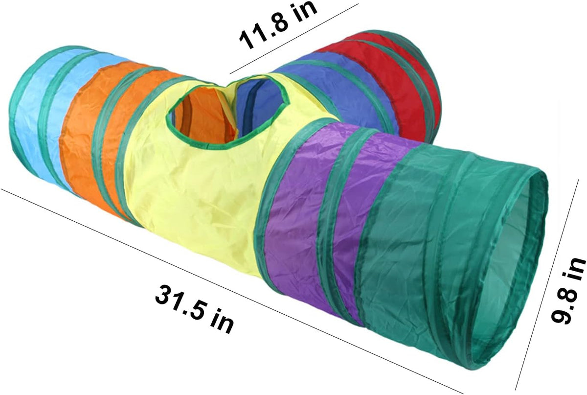 32-Piece Interactive Cat Toy Set with Foldable Rainbow Tunnel, Teaser Wand, Fluffy Mouse, Crinkle Balls, and Bell for Puppies and Kittens (3-Way)