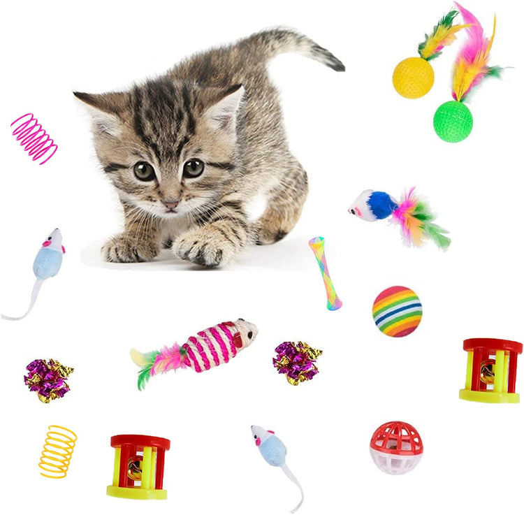32-Piece Interactive Cat Toy Set with Foldable Rainbow Tunnel, Teaser Wand, Fluffy Mouse, Crinkle Balls, and Bell for Puppies and Kittens (3-Way)
