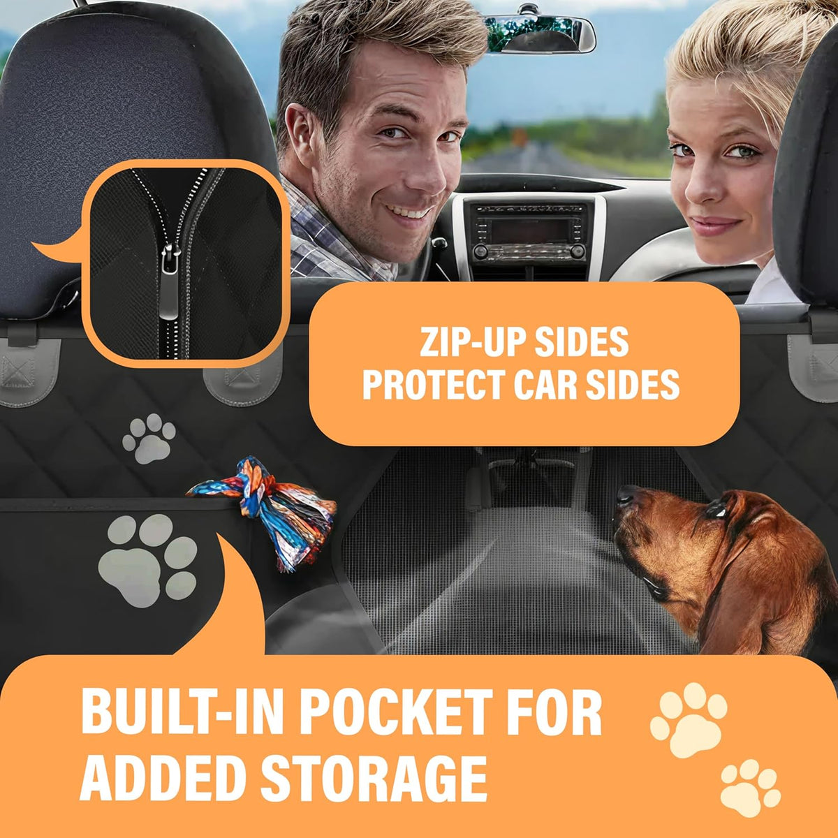 Premium Waterproof Dog Car Seat Cover for Back Seat - Protective Hammock for SUVs and Trucks with Safety Features, Black