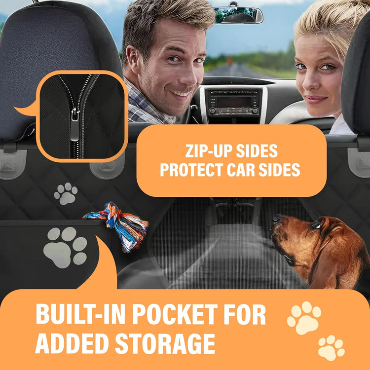 Premium Waterproof Dog Car Seat Cover for Back Seat - Protective Hammock for SUVs and Trucks with Safety Features, Black