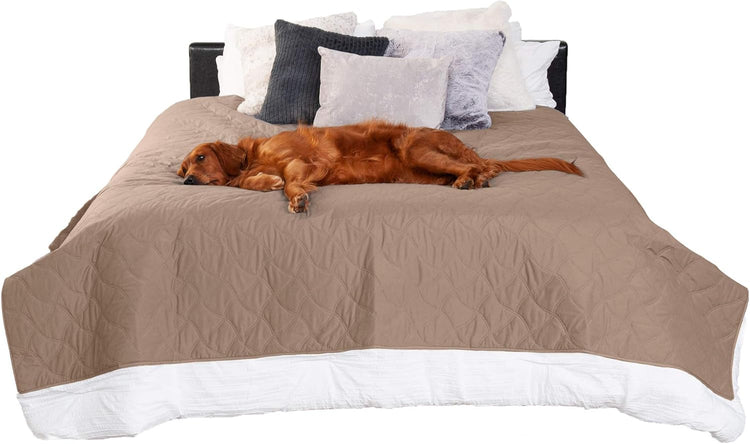 Waterproof Non-Slip Twin Size Mattress Protector for Pets, Washable Quilted Twill Cover for Beds, Couches, and Car Seats - Brownstone