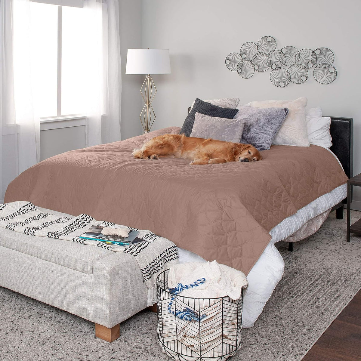 Waterproof Non-Slip Twin Size Mattress Protector for Pets, Washable Quilted Twill Cover for Beds, Couches, and Car Seats - Brownstone