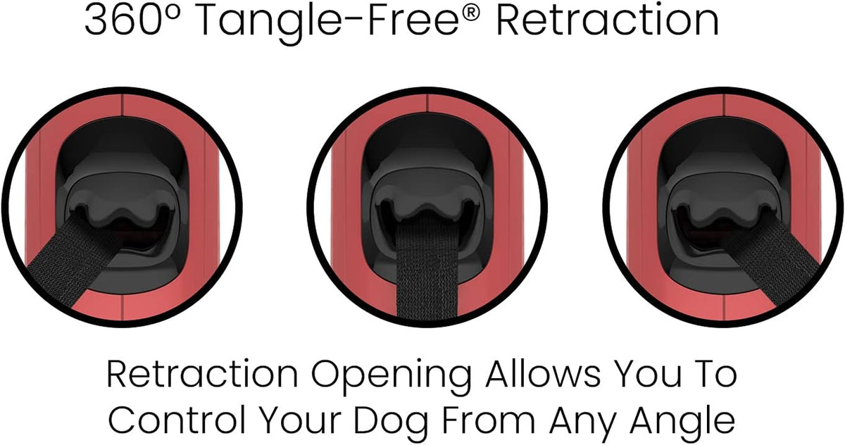 Monochrome 360° Tangle-Free Retractable Dog Leash - 16 Ft Durable Nylon Tape (Medium, Red)