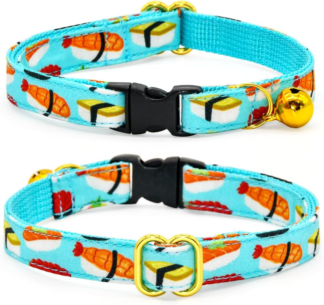 Sushi-Themed Breakaway Cat Collar and Bow Tie Set for Weddings and Birthdays