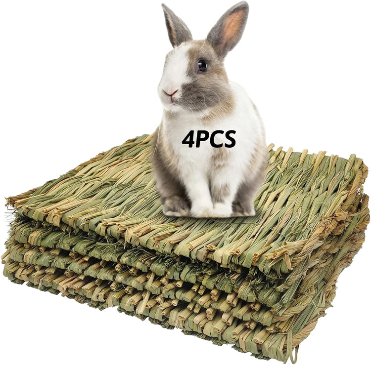 Natural Woven Grass Mat for Rabbits - Set of 4 Chew Toys and Bedding