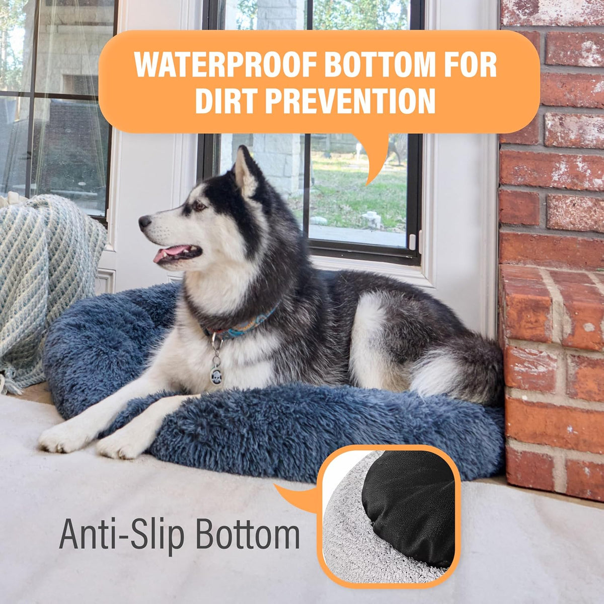 Premium Medium Dog Bed for Pets up to 45 lbs, Machine Washable Plush Faux Fur Cushion, Portable Dark Gray Design for Dogs and Cats