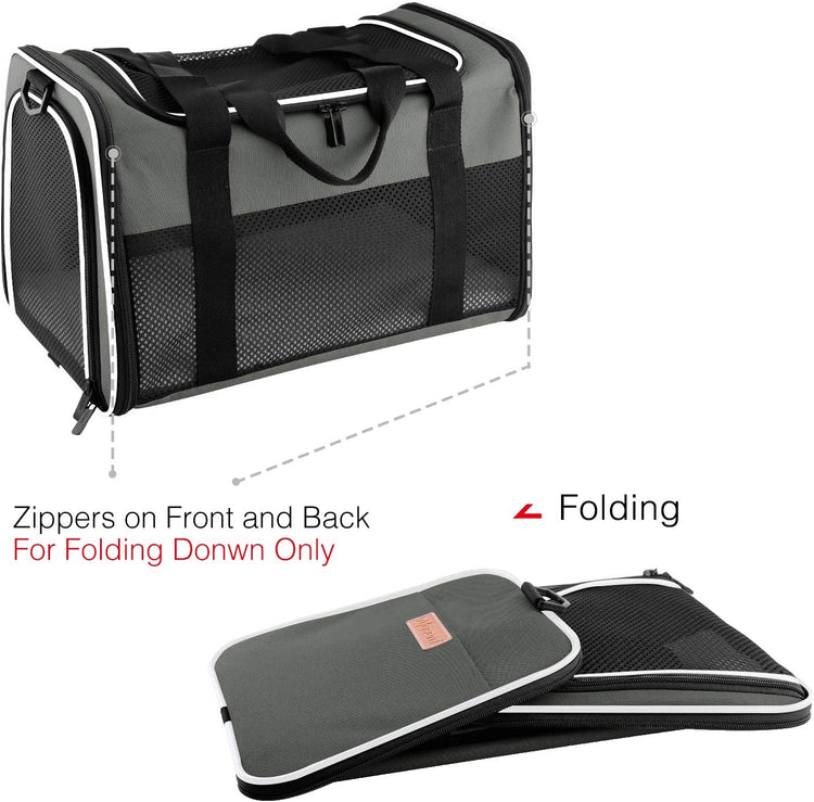 Portable Foldable Cat and Dog Carrier - Soft-Sided Pet Bag for Pets up to 22 lbs, Airline Approved Travel Carrier