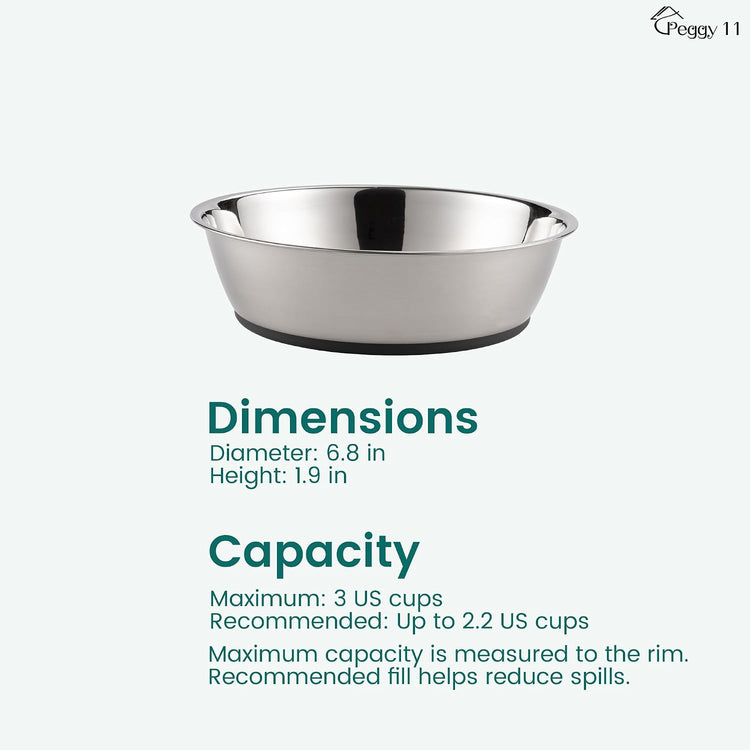 Premium Lightweight Stainless Steel Pet Bowls, 3-Cup Capacity Each, Set of 2