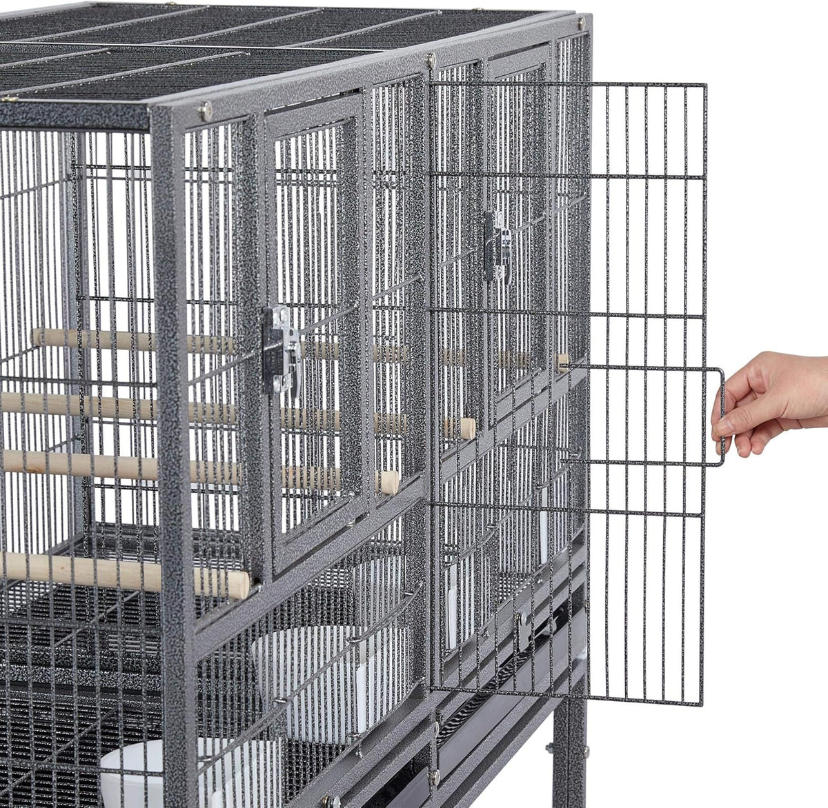 41.5" Stackable Divided Breeder Cage for Parakeets, Canaries, Cockatiels, Lovebirds, Finches, Budgies, and Small Parrots with Rolling Stand, Black