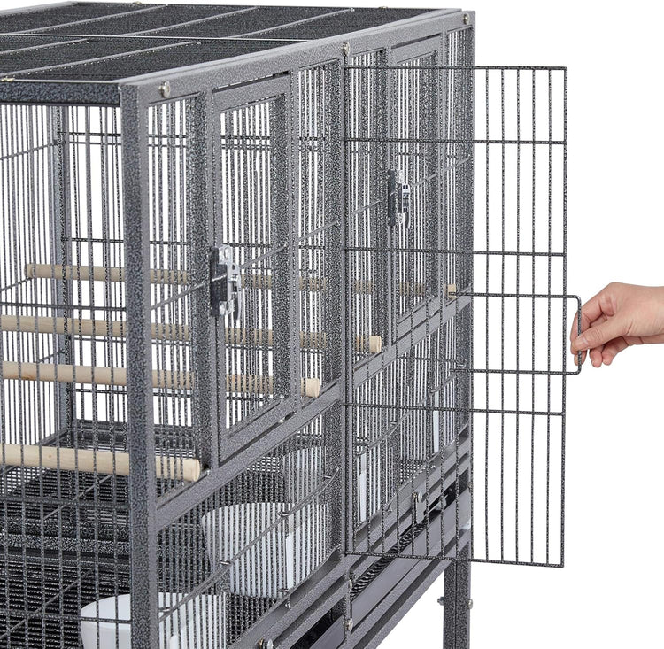 41.5" Stackable Divided Breeder Cage for Parakeets, Canaries, Cockatiels, Lovebirds, Finches, Budgies, and Small Parrots with Rolling Stand, Black