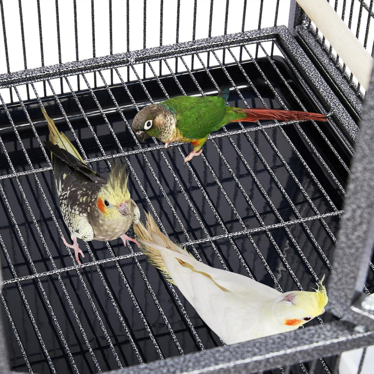 41.5" Stackable Divided Breeder Cage for Parakeets, Canaries, Cockatiels, Lovebirds, Finches, Budgies, and Small Parrots with Rolling Stand, Black