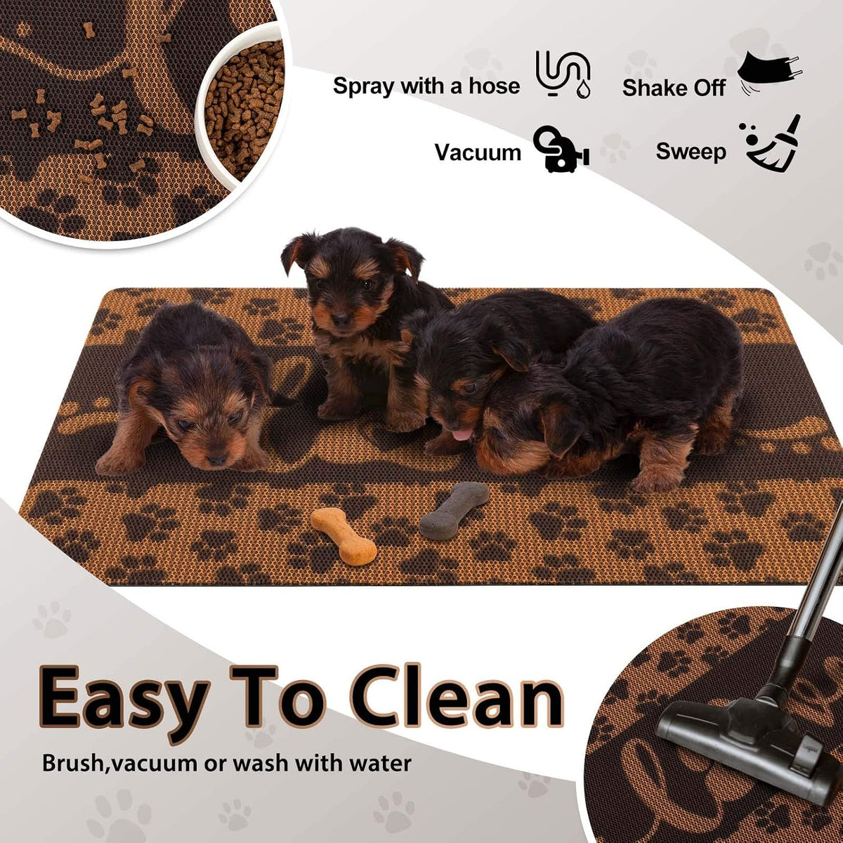 Washable Non-Slip Pet Food Mat for Dogs and Cats, Love Design, 18" x 30", Coffee Color