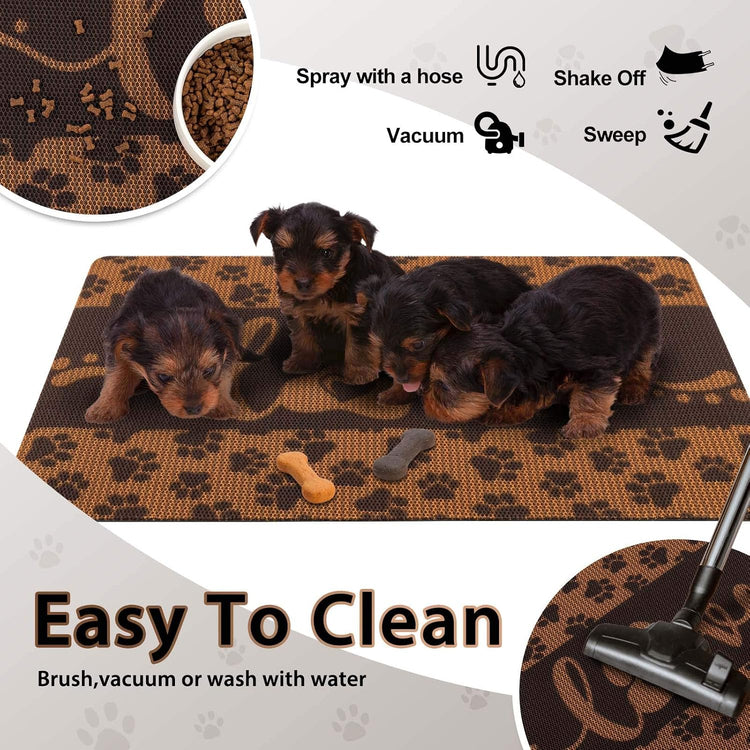 Washable Non-Slip Pet Food Mat for Dogs and Cats, Love Design, 18" x 30", Coffee Color