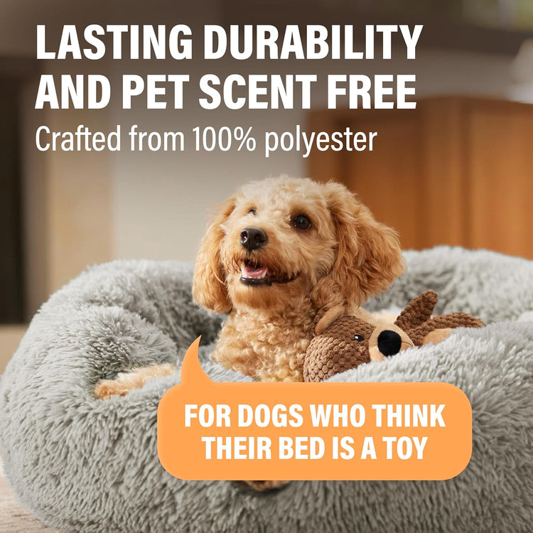 Premium Medium Dog Bed for Pets up to 45 lbs, Machine Washable Plush Faux Fur Cushion, Portable Dark Gray Design for Dogs and Cats