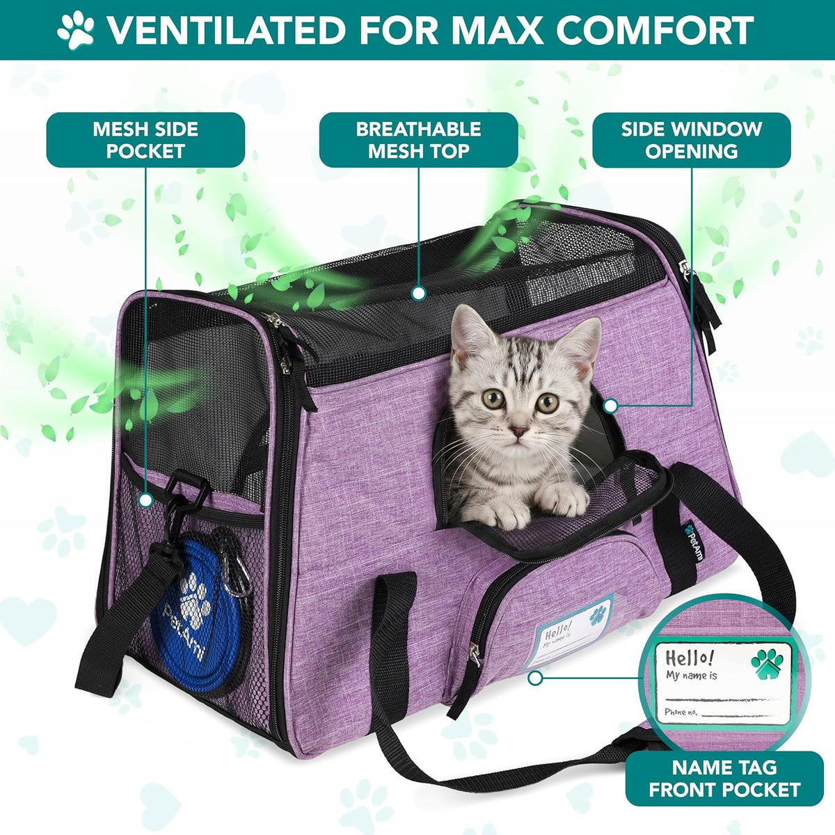 Airline-Approved Carrier for Cats and Small Dogs, Large Heather Purple