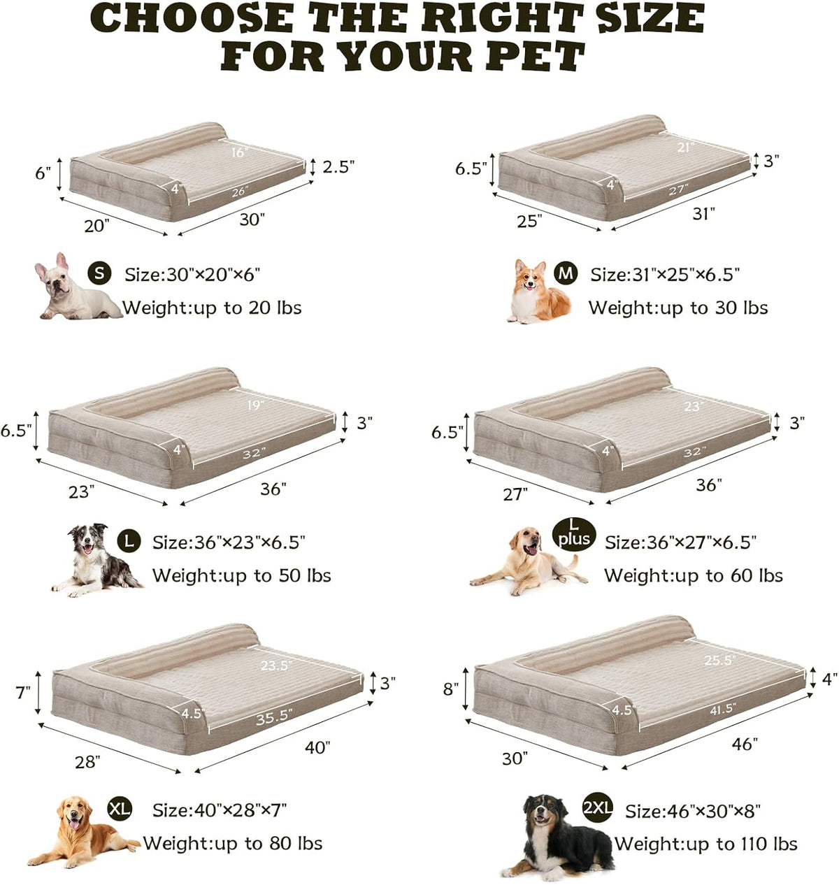 Orthopedic Waterproof Dog Bed for Small Breeds, Egg Foam Sofa Design with L-Shaped Bolsters, Washable Removable Cover, Non-Slip Base, 30 x 20 Inches, Beige