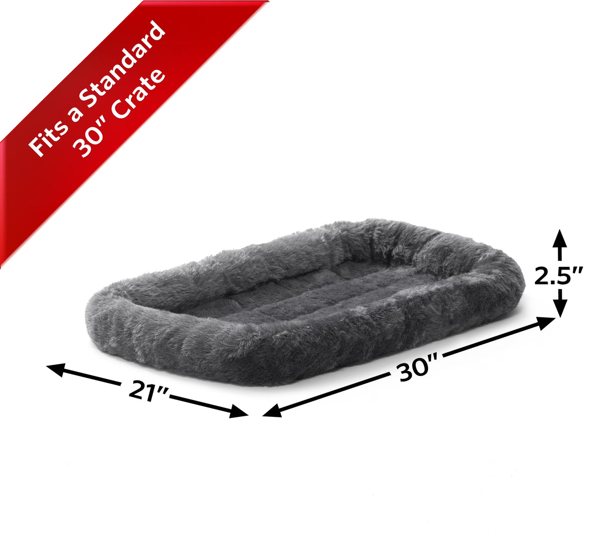 / Quiettime Gray Fleece, Plush Bolstered Bed/ Fits 30-Inch Crate/ Model-40230
